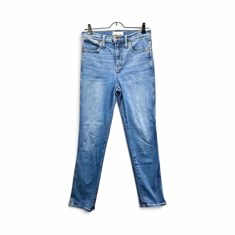 Madewell Womenโs Stovepipe Slim Straight Jeans Blue Light Wash Cotton Denim 26